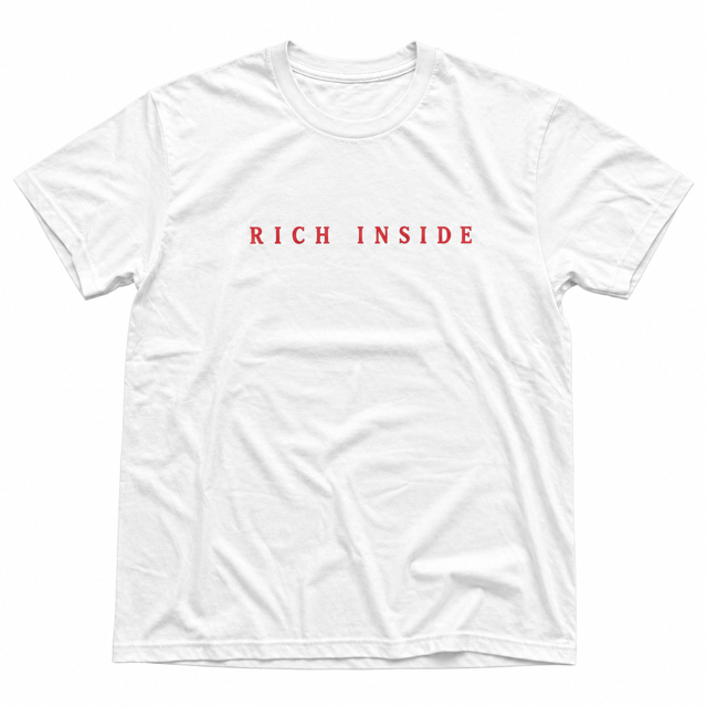 White Rich Inside tee with RICH INSIDE spaced in red